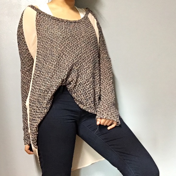 LUSH Contrast Panel Knit with Sheer Siding Slouchy Sweater - Picture 3 of 8